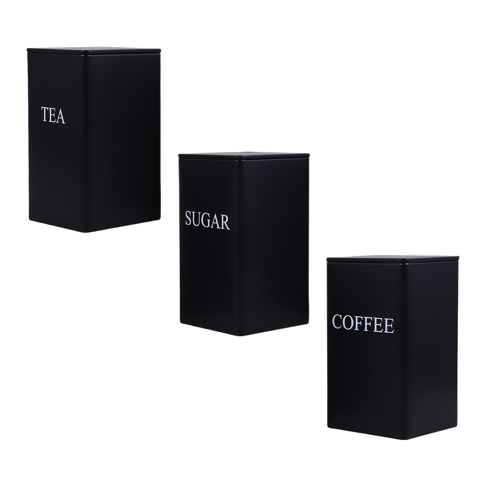 Coffee Tea Sugar Canisters - 3Pcs Kitchen Storage Canisters Metal Square