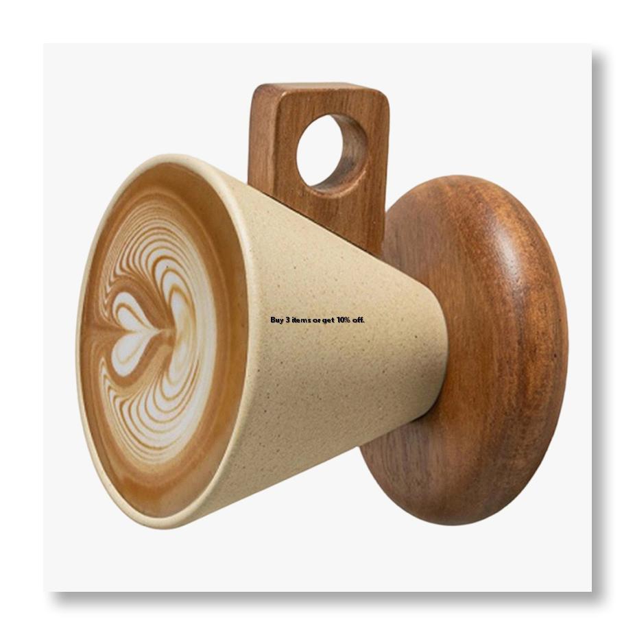 Coffee Tea Spoon - Ceramic Coffee Cup& Wood Base Spoon