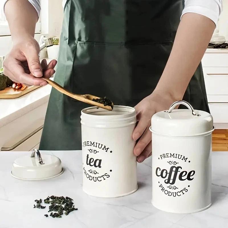 Coffee Tea Sugar Canisters - 3Pcs Round Metal Tea Coffee Sugar
