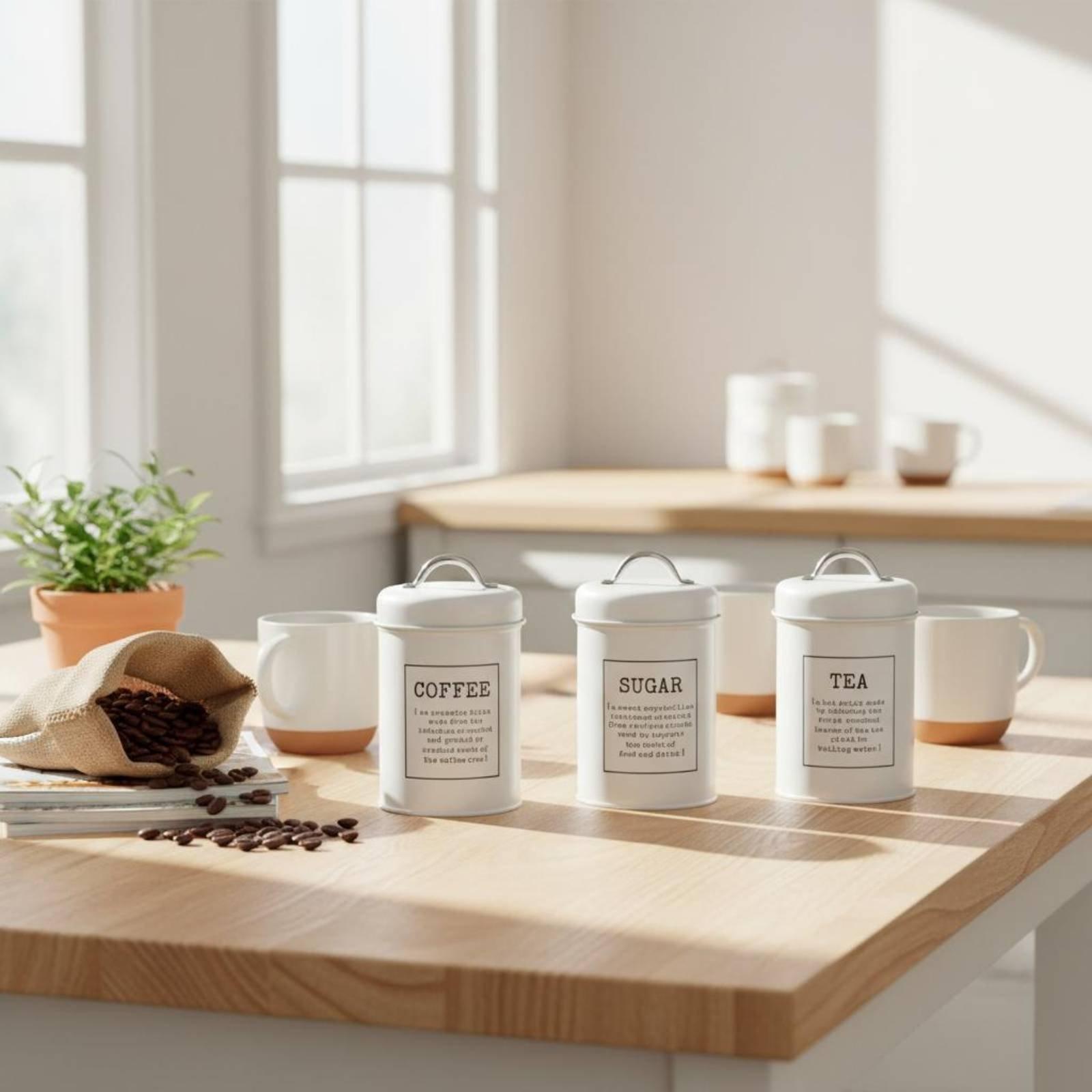 Coffee Tea Jar Set - Kitchen Canister Set Airtight Metal Storage
