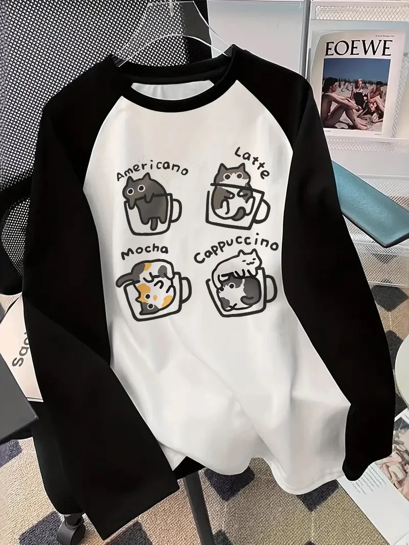 Coffee & Tea Garden Lincoln Menu - Coffee Cat Long Sleeve T-Shirt Print