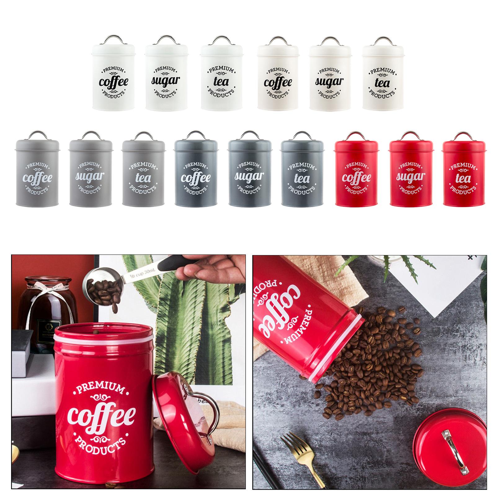 Coffee Tea Sugar Canisters - Metal Kitchen Canister Set Coffee Tea