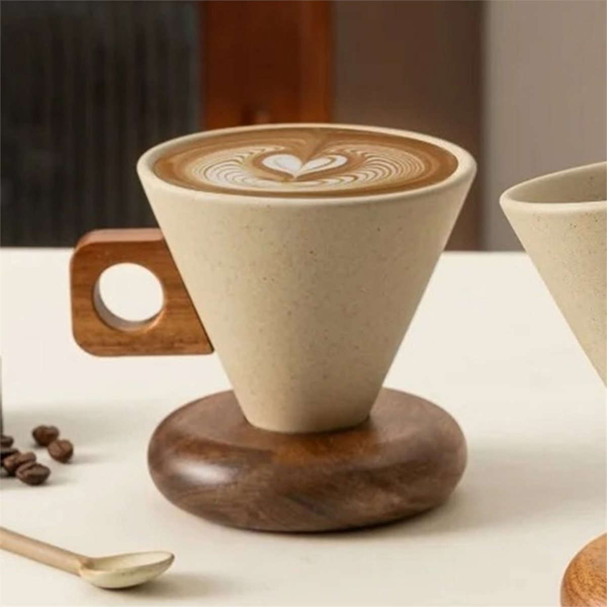 Ceramic Coffee Cup& Wood Base  - Coffee Tea Spoon ulasan dan harga