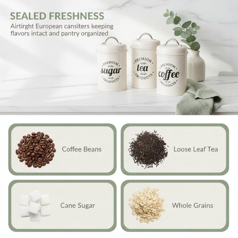 3Pcs Round Metal Tea Coffee Su - Coffee Tea Sugar Canisters ulasan dan harga