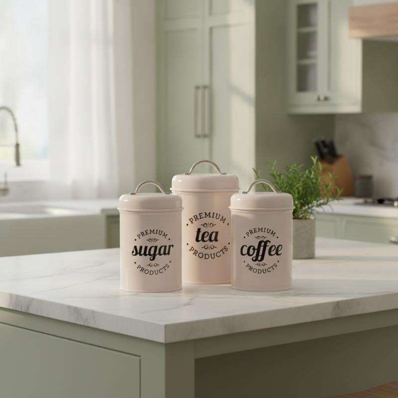 3Pcs Round Metal Tea Coffee Su - Coffee Tea Sugar Canisters ulasan dan harga