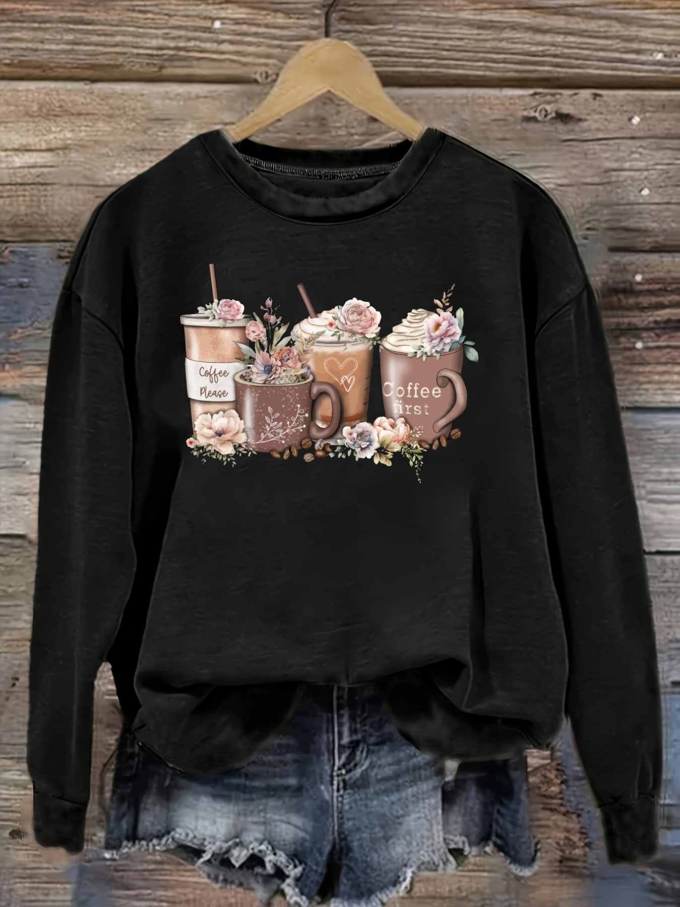 Women's Casual Long Sleeve Cre - Coffee & Tea Garden Lincoln Menu ulasan dan harga