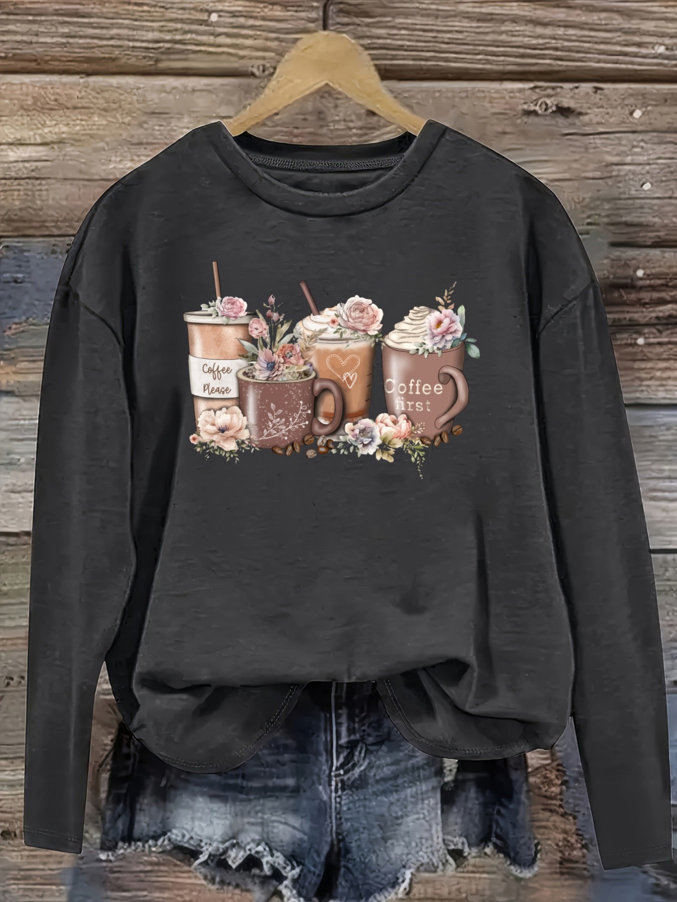 Women's Casual Long Sleeve Cre - Coffee & Tea Garden Lincoln Menu ulasan dan harga