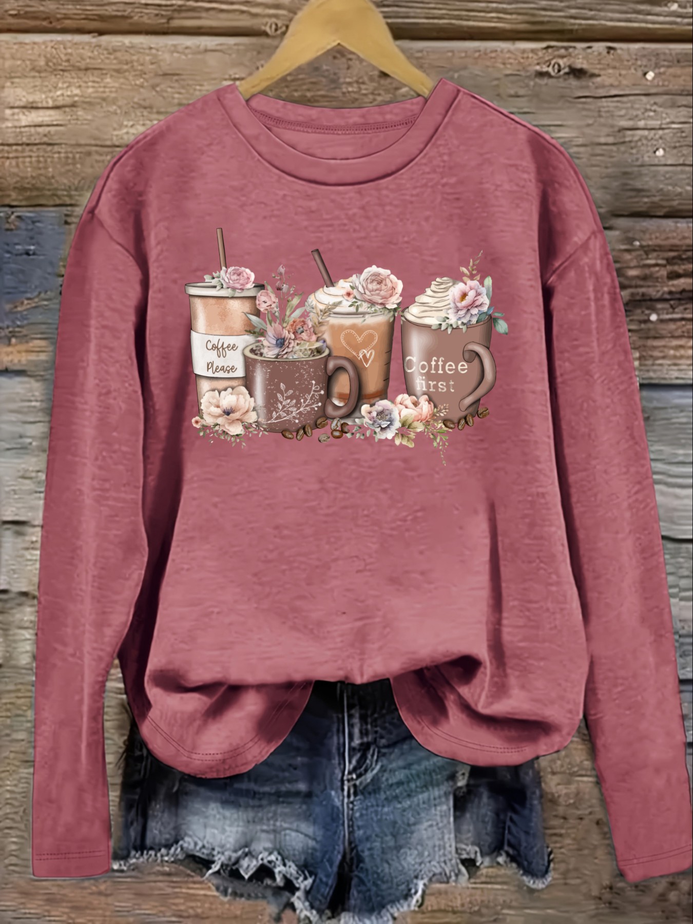 Women's Casual Long Sleeve Cre - Coffee & Tea Garden Lincoln Menu ulasan dan harga