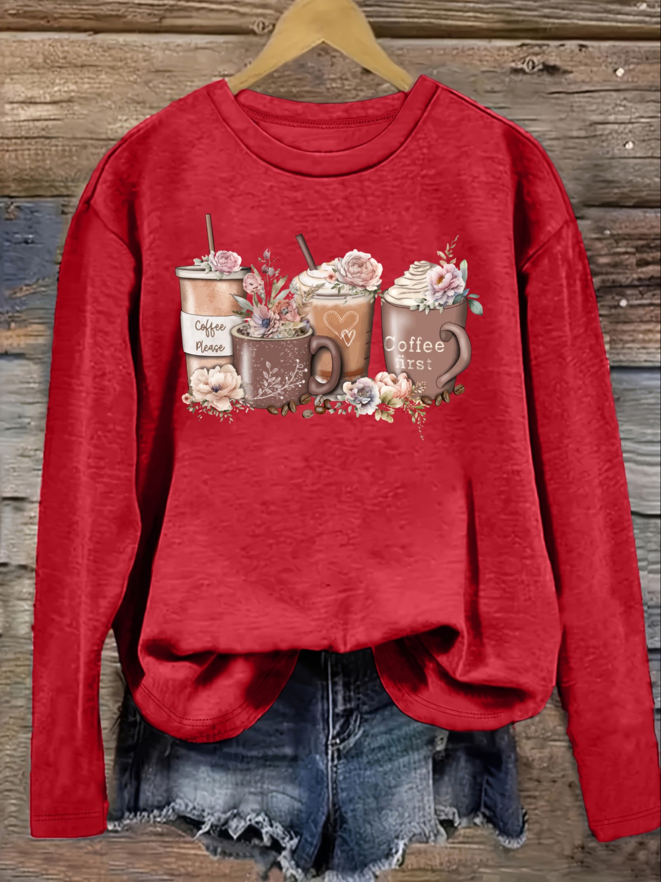 Women's Casual Long Sleeve Cre - Coffee & Tea Garden Lincoln Menu ulasan dan harga
