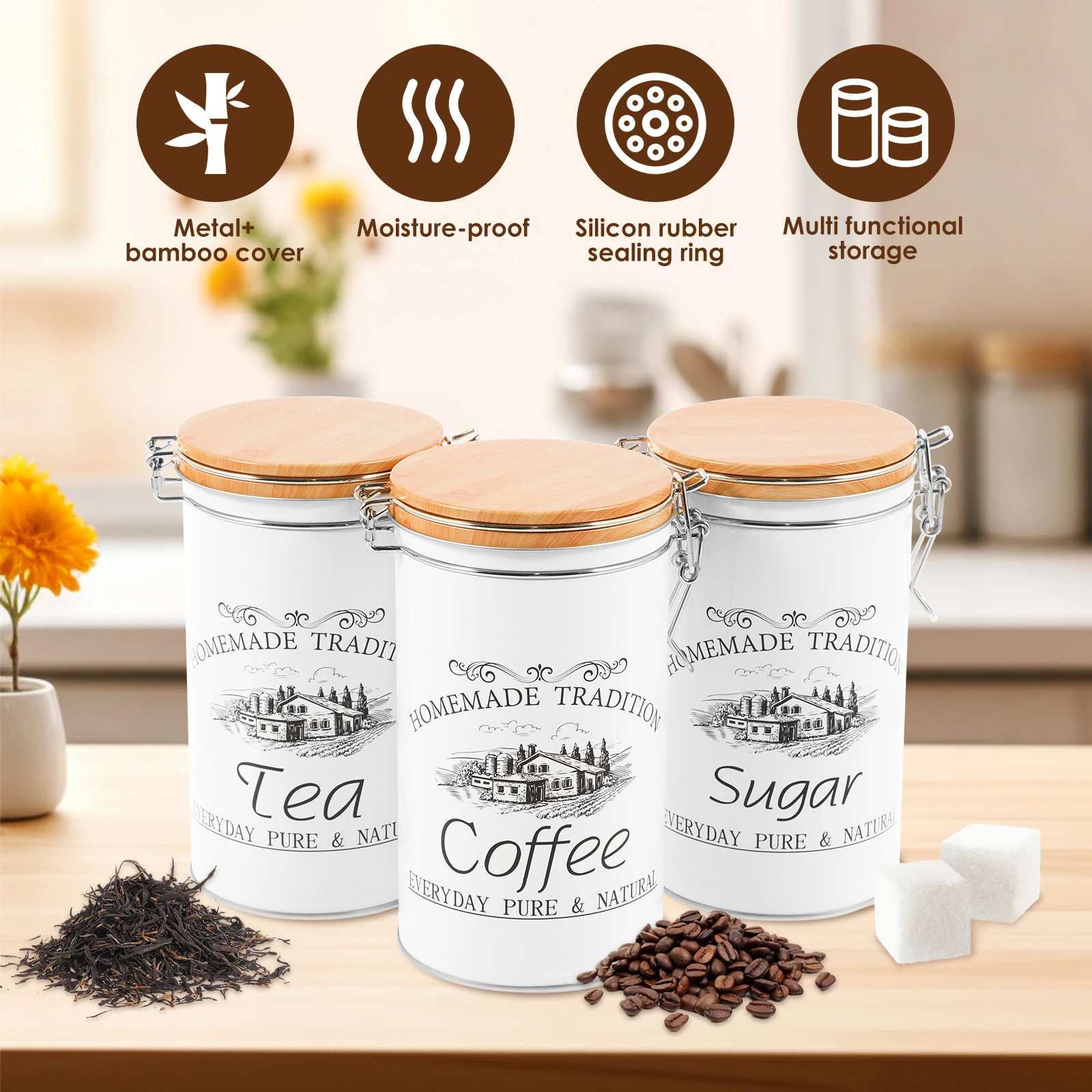 3Pcs/Set Tea Coffee Sugar Cani - Coffee Tea Sugar Canisters ulasan dan harga