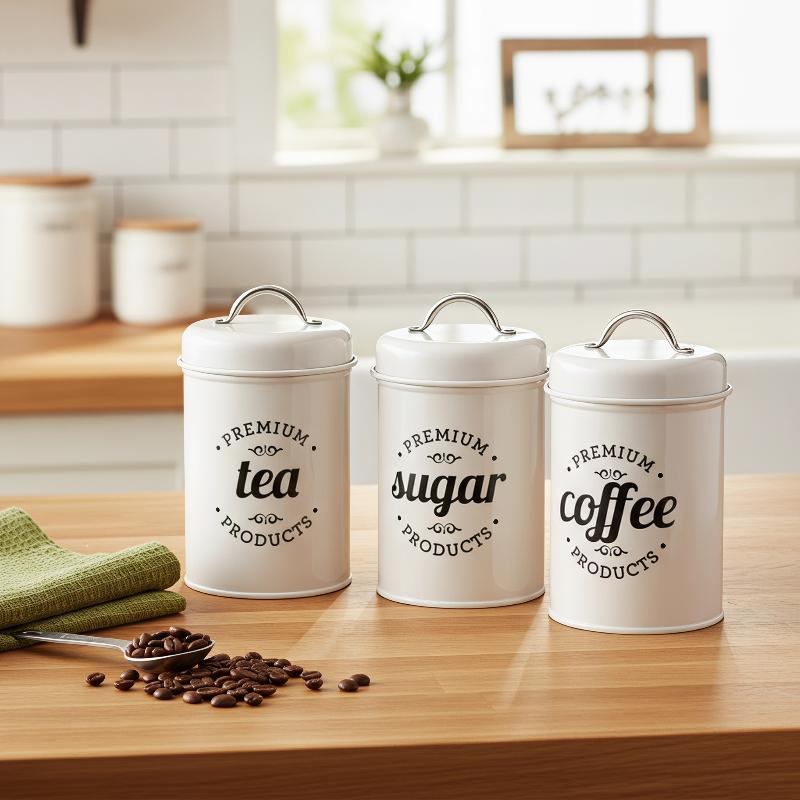3Pcs Metal Round Kitchen Conta - Coffee Tea Sugar Canisters ulasan dan harga