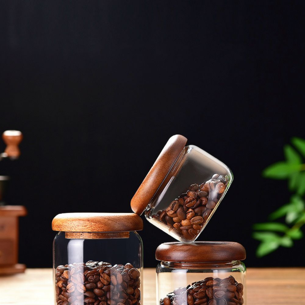 Decorative Glass Jar Acacia Wo - Coffee Tea Jar Set ulasan dan harga