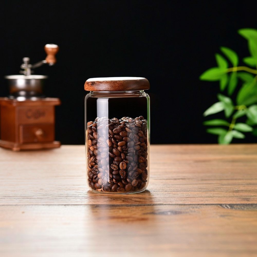 Decorative Glass Jar Acacia Wo - Coffee Tea Jar Set ulasan dan harga
