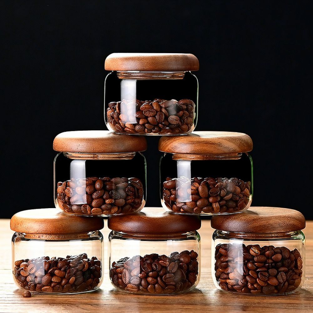 Decorative Glass Jar Acacia Wo - Coffee Tea Jar Set ulasan dan harga