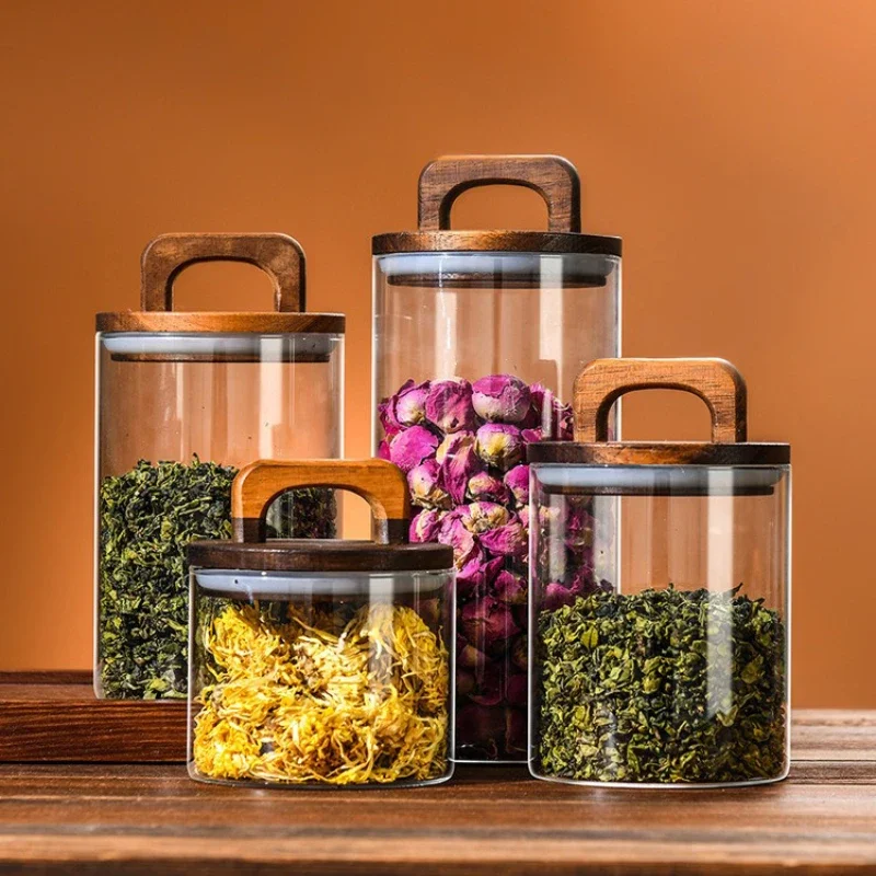 Clear Glass Jar with Bamboo Li - Coffee Tea Sugar Canisters ulasan dan harga